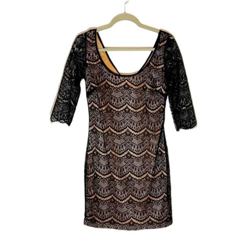 Guess Black Lace Illusion Dress Size 6 Cocktail Party LBD Mini Dress Y2K Flirty
